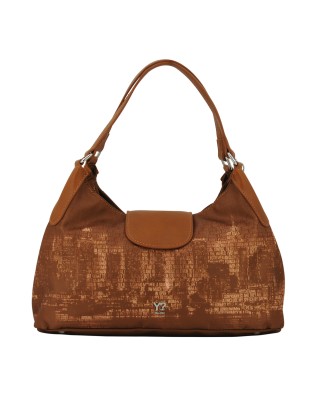  Ynot - Borsa shopping media con patta in tessuto ed ecopelle