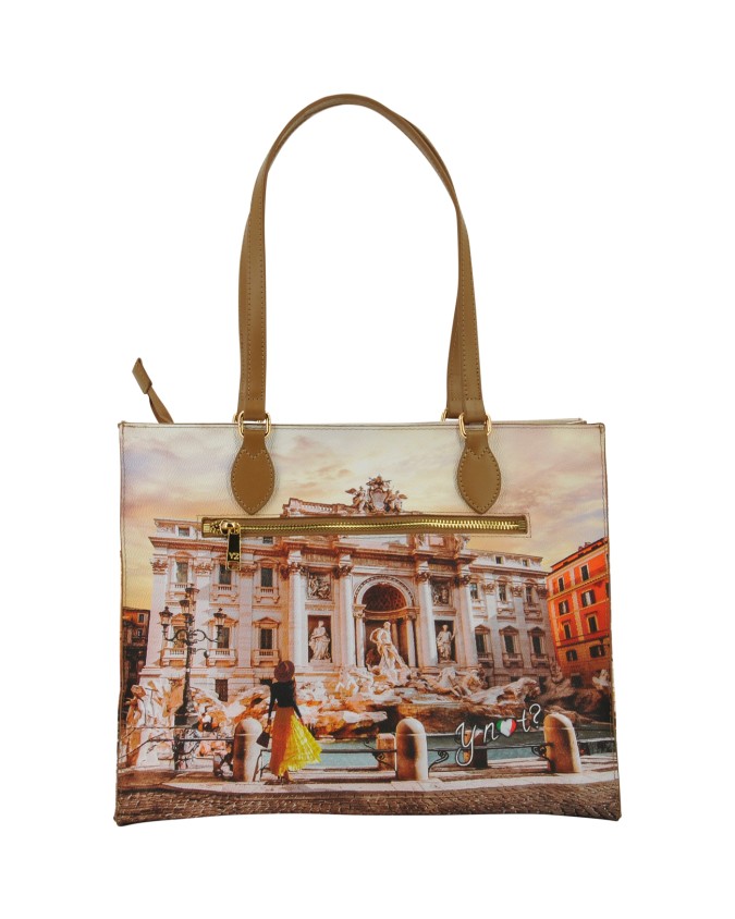  Ynot - Borsa shopping squadrata in ecopelle stampa città Yesbag