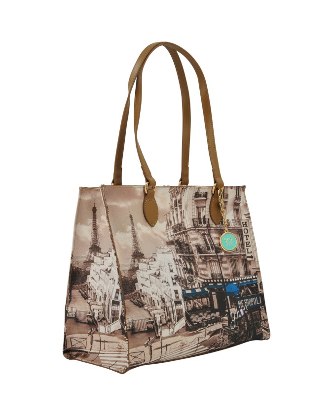 Ynot - Borsa shopping squadrata in ecopelle stampa città Yesbag