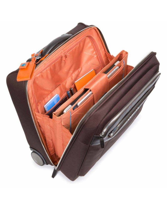 PIQUADRO - Pilot case sottile in pelle e tessuto - Testa di moro -  CA3408LK/TM
