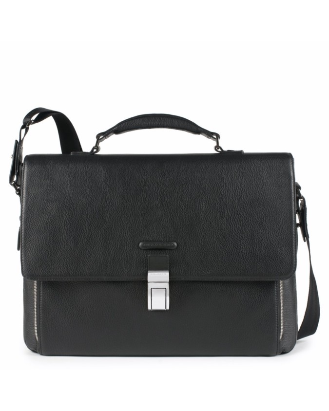 PIQUADRO - Cartella in pelle con patta e chiusura nera - Nero - CA3111MO/N  su