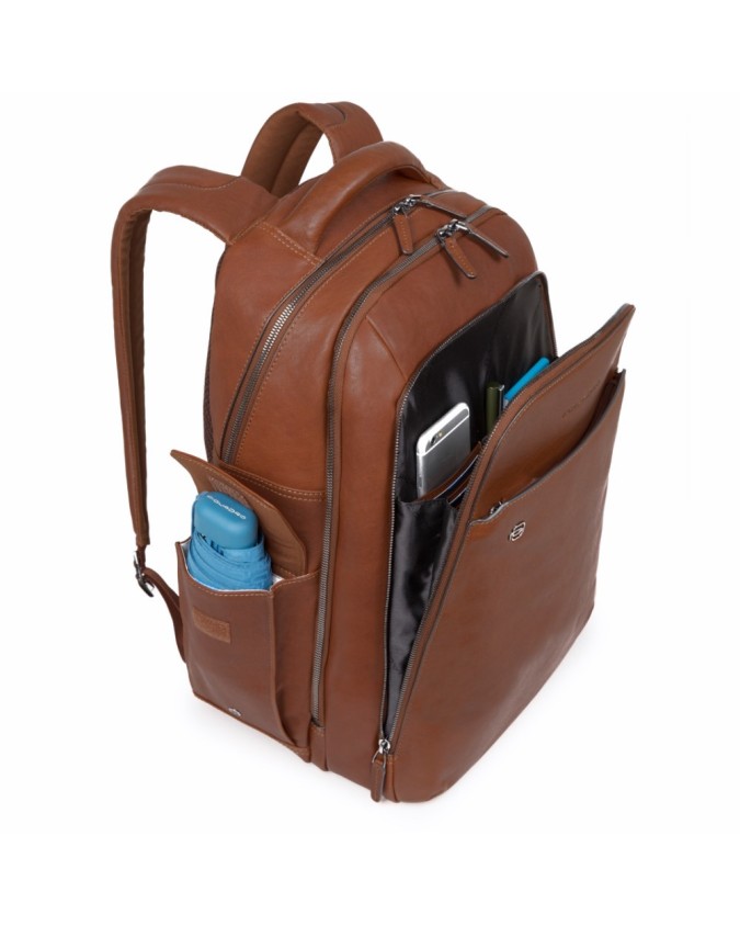 PIQUADRO - Zaino in pelle con tasche esterne cuoio - Cuoio naturale -