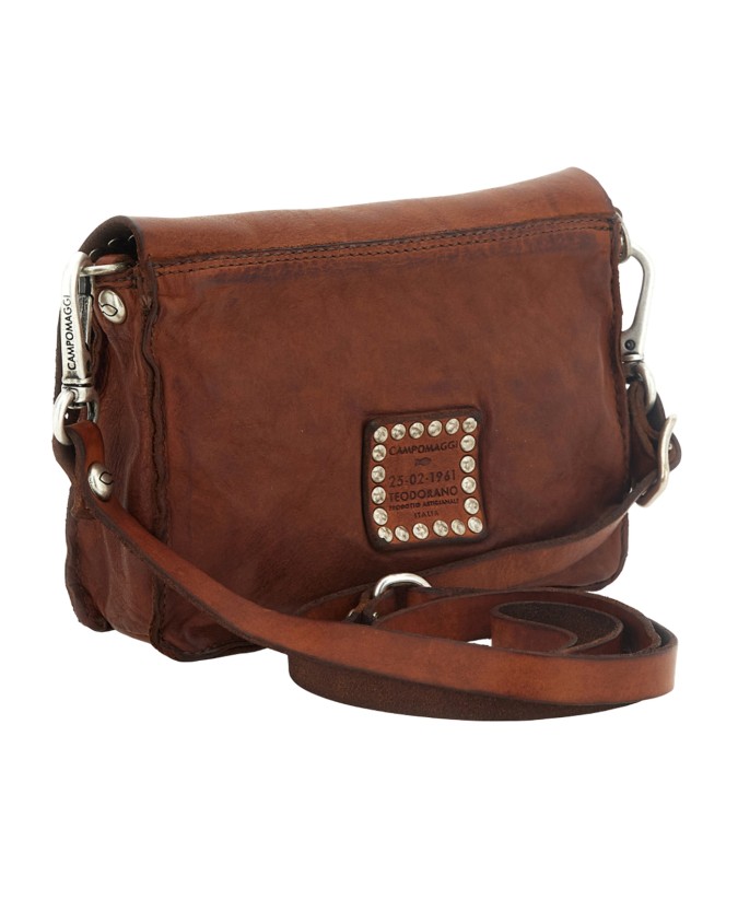 Campomaggi – Borsa a tracolla in pelle con patta con borchie e strass Era
