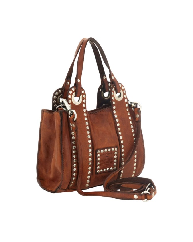 Campomaggi - Borsa a tracolla mini in pelle con borchie e traforatura Dafne