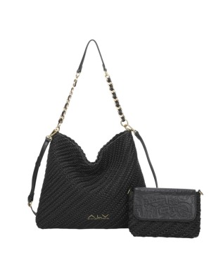 Alv By Alviero Martini - Borsa hobo large con pochette in poliuretano intrecciato Ginevra