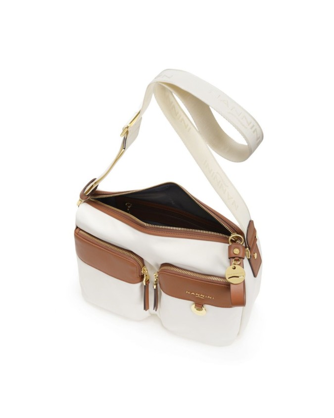  Nannini - Borsa a tracolla in nylon e pelle con tasche esterne