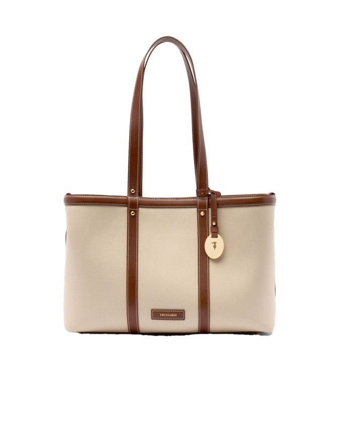  Trussardi - Borsa shopper in canvas e pelle Elba