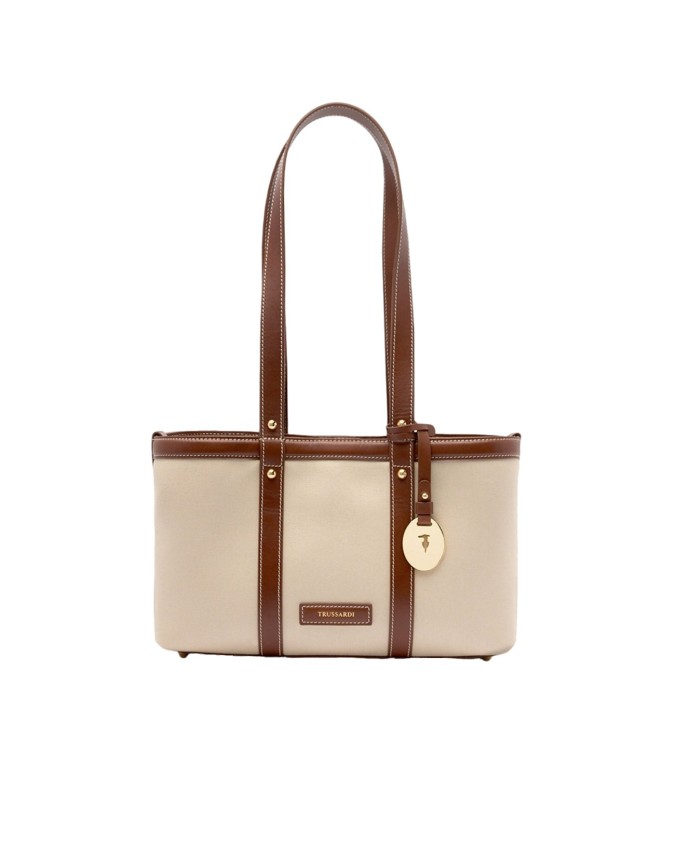 Trussardi - Borsa shopper piccola in canvas e pelle Elba