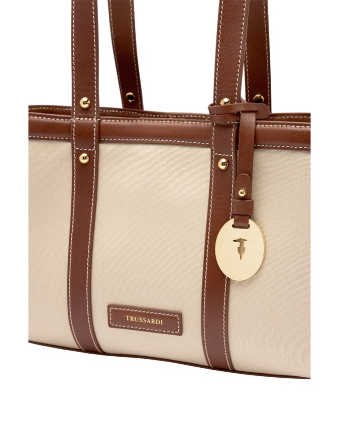 Trussardi - Borsa shopper piccola in canvas e pelle Elba