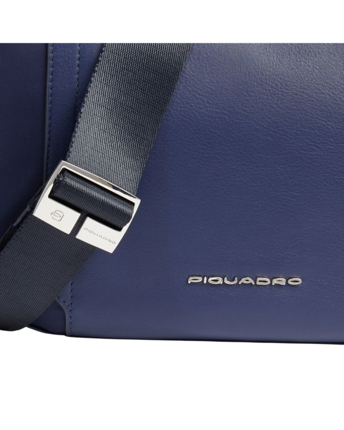  Piquadro - Borsa a tracolla donna in pelle e tessuto riciclato