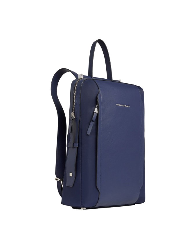  Piquadro - Zaino donna in pelle e tessuto riciclato porta pc
