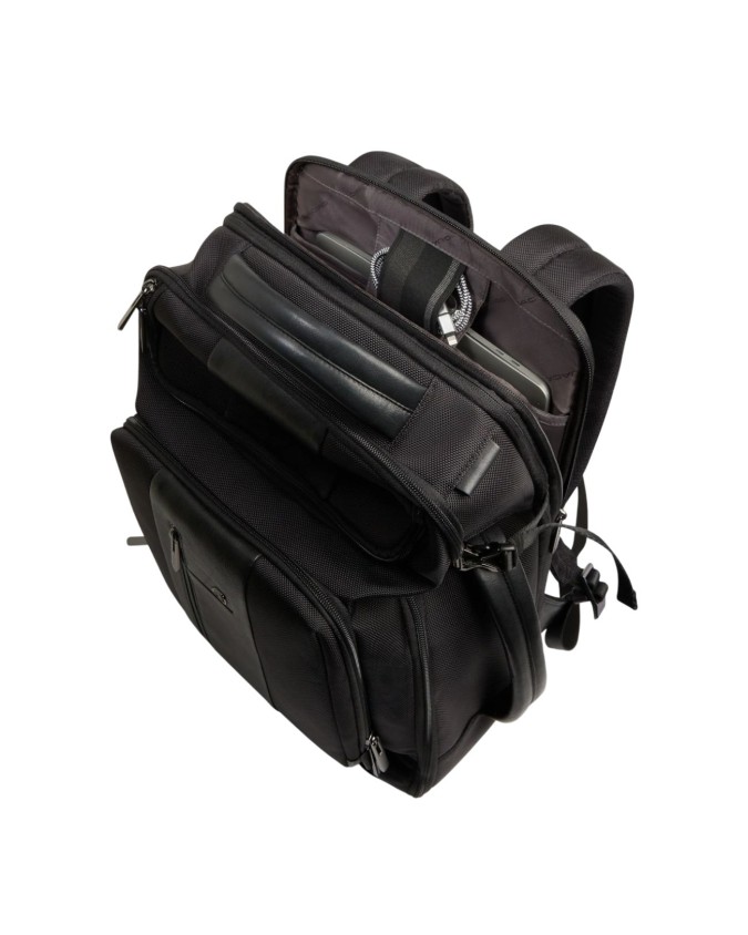 Piquadro - Zaino da viaggio espandibile in pelle e tessuto porta pc 15,6" Brief 2