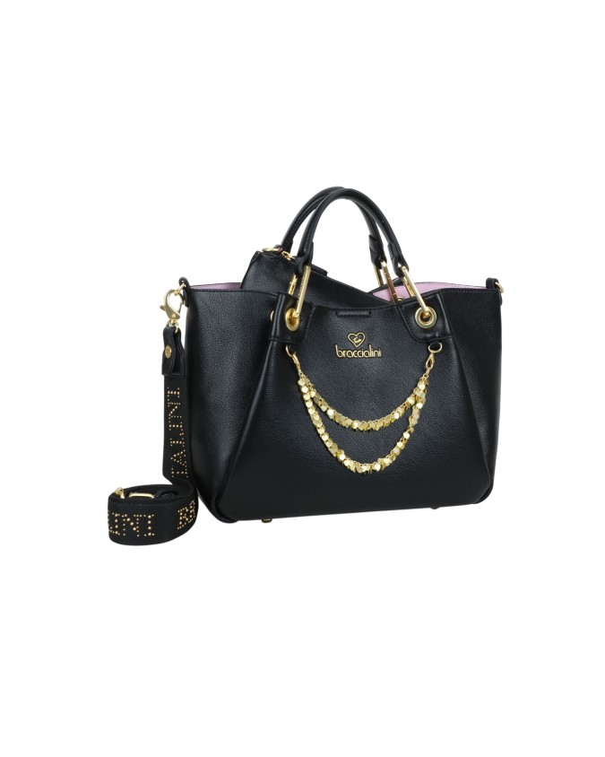Braccialini - Borsa a mano media in simil pelle con catena gioiello Amy