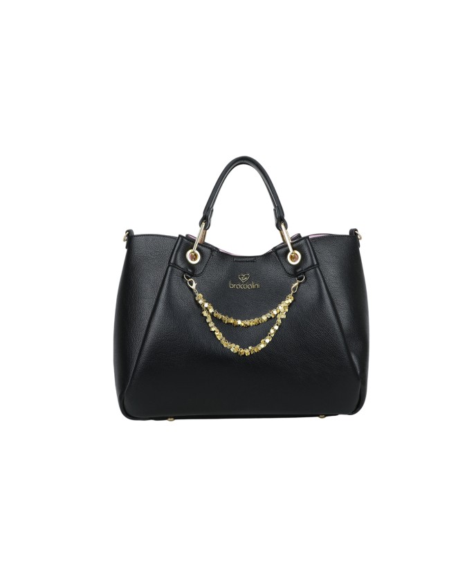 Braccialini - Borsa a mano grande in simil pelle con catena gioiello Amy
