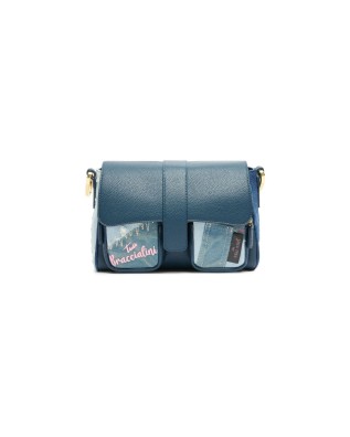 Braccialini - Borsa a tracolla in simil pelle e tessuto denim Jinny