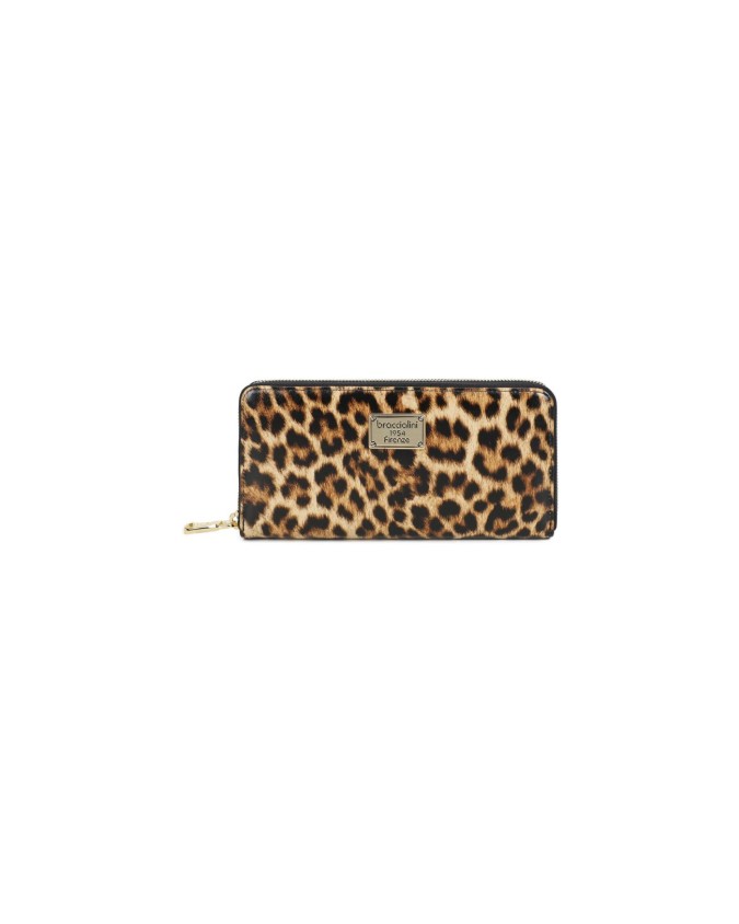 Braccialini - Portafoglio  ziparound in pelle stampa leopardata Basic