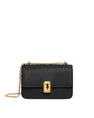 Trussardi - Small Cameo Leather Flap Shoulder Bag - Black