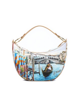  Ynot - Borsa a spalla mezzaluna in ecopelle stampa città Yesbag