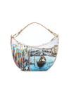 Ynot - Borsa a spalla mezzaluna in ecopelle stampa città Yesbag