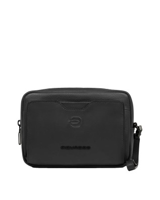 Piquadro - Pochette in pelle a due scomparti con manico rimovibile in AEL