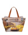 Ynot - Size M Tote Bag in Faux Leather with "Città Yesbag" Print