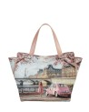 Ynot - Size M Tote Bag in Faux Leather with "Città Yesbag" Print