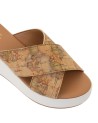 Alviero Martini Prima Classe - Sandali zeppa incrociati in eco nappa Geo Classic