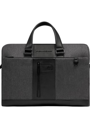  Piquadro - Cartella 2 comparti PC 15,6'' in pelle e tessuto
