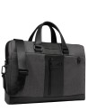 Piquadro - 2-compartment 15.6-inch laptop bag in leather and fabric, "Brief 2"