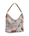 Ynot - Faux Leather Hobo Shoulder Bag with a Single Handle and a Stylized City Print by Fashionopoly