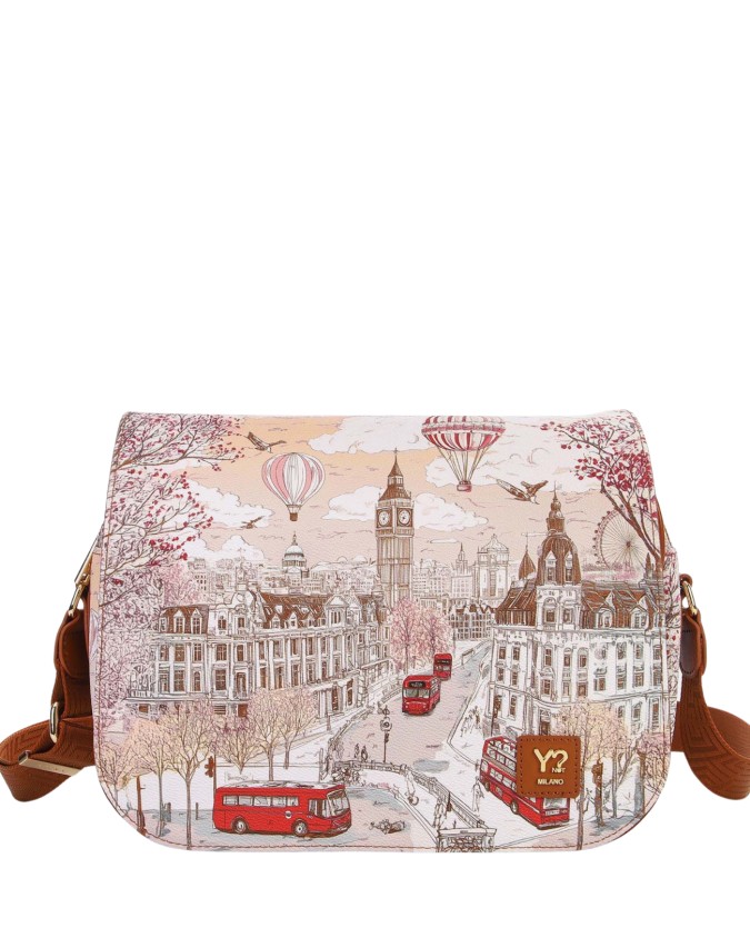  Ynot - Borsa a Tracolla con Patta in Ecopelle con Stampa Città