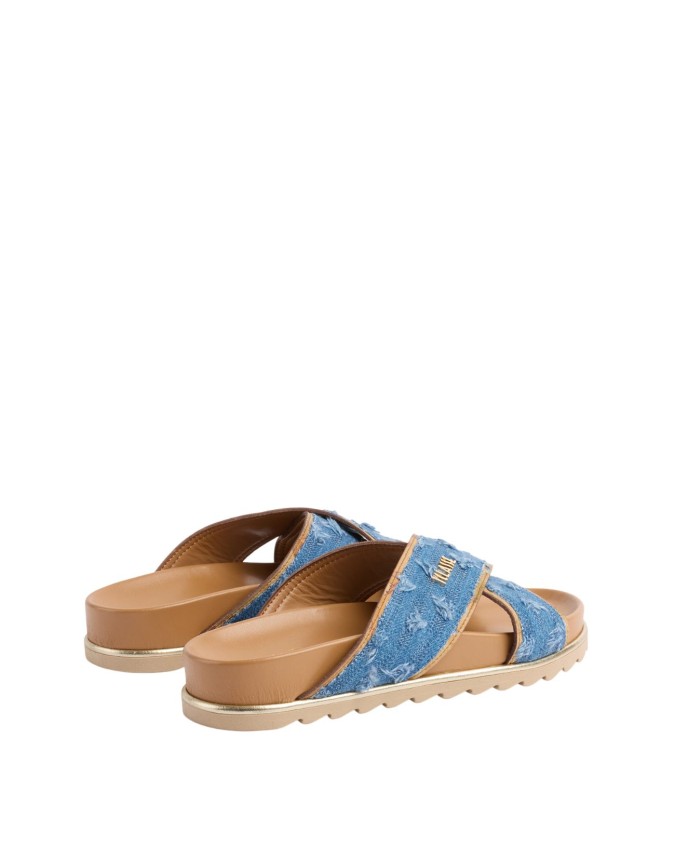 Alviero Martini Prima Classe - Sandali incrociati in denim sfilacciato logo 1ᴬ Classe