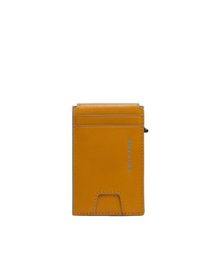  Piquadro - Porta carte di credito in pelle e metallo con