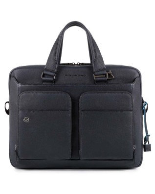 Piquadro- Cartellina sottile in pelle porta pc 14'' a due manici Black Square