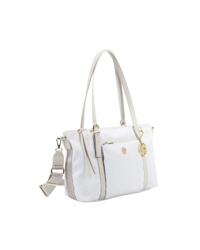 Ynot - Borsa Donna shopper in tessuto ed ecopelle con tracolla Cloud