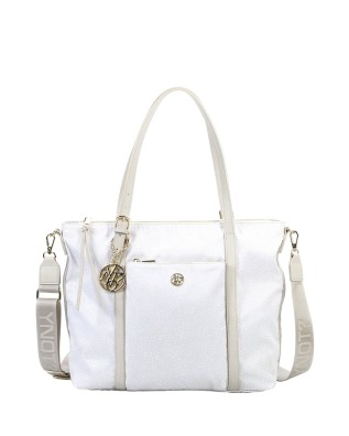  Ynot - Borsa shopping squadrata in tessuto ed ecopelle Cloud