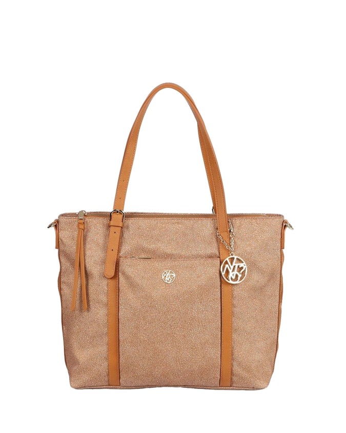 Ynot - Borsa shopping squadrata in tessuto ed ecopelle Cloud