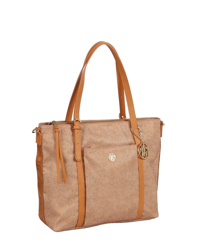 Ynot - Borsa shopping squadrata in tessuto ed ecopelle Cloud