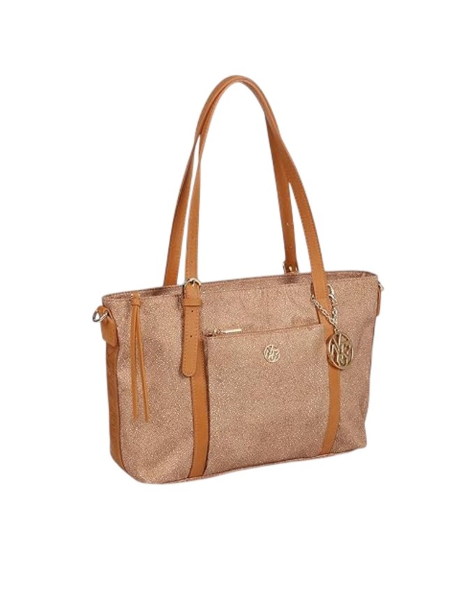 Ynot - Borsa Donna shopper in tessuto ed ecopelle con tracolla Cloud