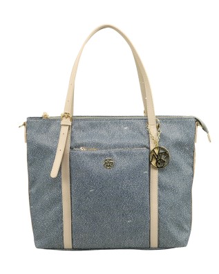  Ynot - Borsa Shopping con Taschina Frontale in Tessuto ed