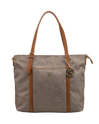  Ynot - Borsa Shopping con Taschina Frontale in Tessuto ed
