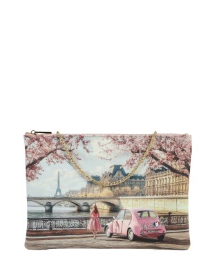  Ynot - Clutch grande in ecopelle con tracolla stampa città