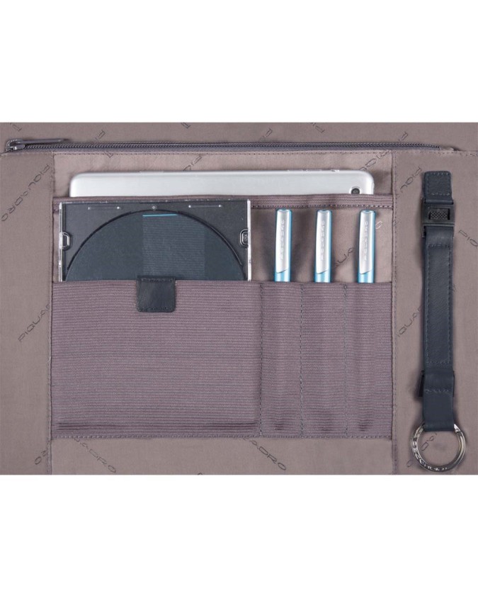PIQUADRO - Cartella due manici sottile in tessuto e pelle - Blu