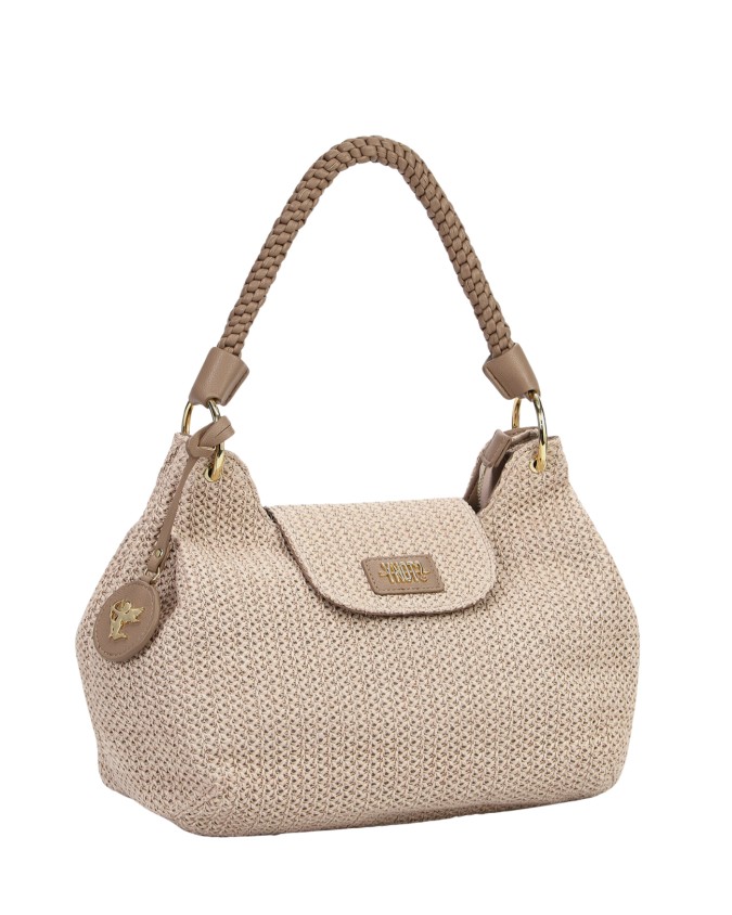Ynot - Shoulder Bag with Flap and Braided Handle, Size L, in