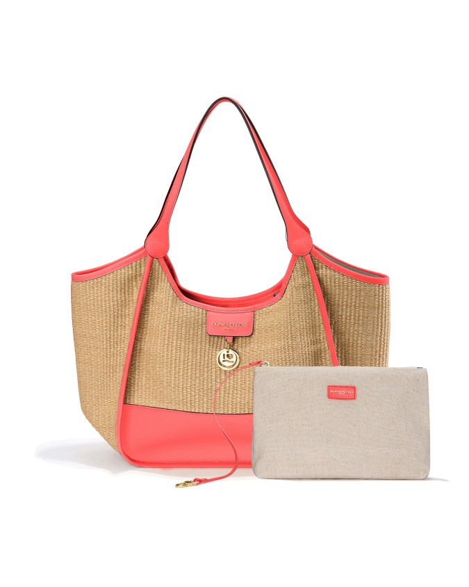 Nannini - Borsa Shopping in Rafia e Pelle Sunset