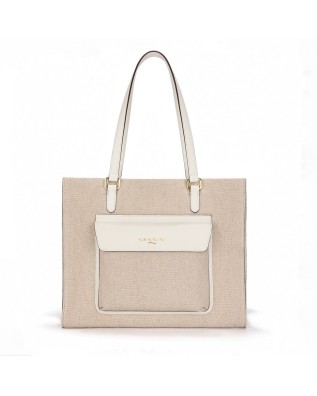 Nannini - Borsa Shopping con Tasca Frontale in Tessuto Canvas e