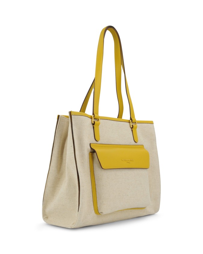 Nannini - Borsa Shopping con Tasca Frontale in Tessuto Canvas e
