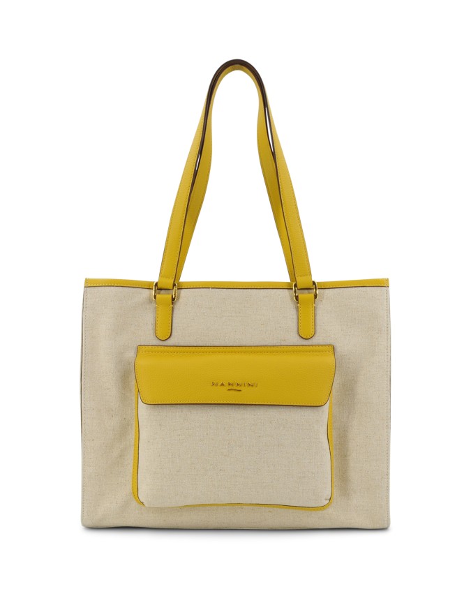 Nannini - Borsa Shopping con Tasca Frontale in Tessuto Canvas e