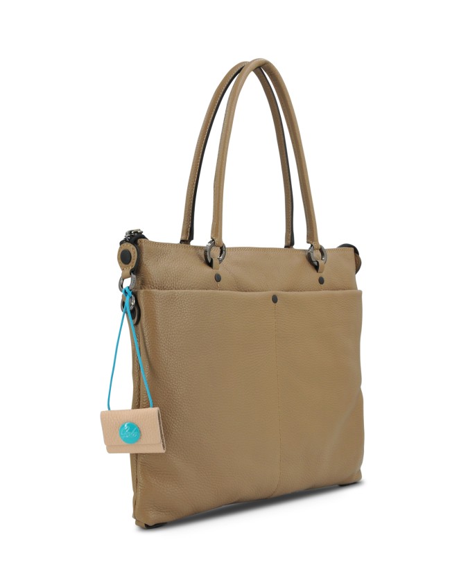Gabs - Convertible flat leather bag with long handles, Size M