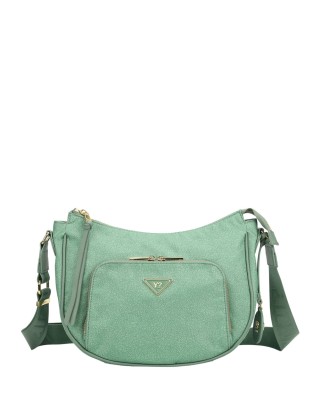  Ynot - Borsa Hobo Tg. M in tessuto logato ed ecopelle con